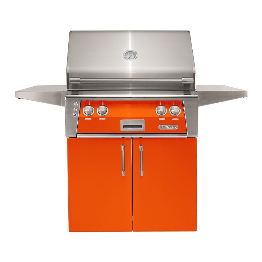Alfresco ALXE 30-Inch Freestanding Propane Grill With Rotisserie in Luminous Orange - ALXE-30C-LP-S2005