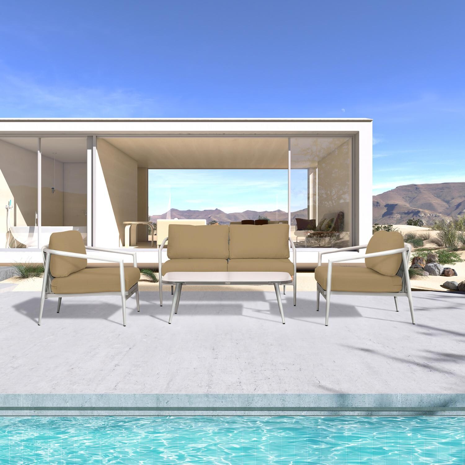 Lakeview Midnight Cove 4 Pc Aluminum Loveseat Seating Set in Urban Stone/Carrera/Heather Beige - Lifestyle thumbnail