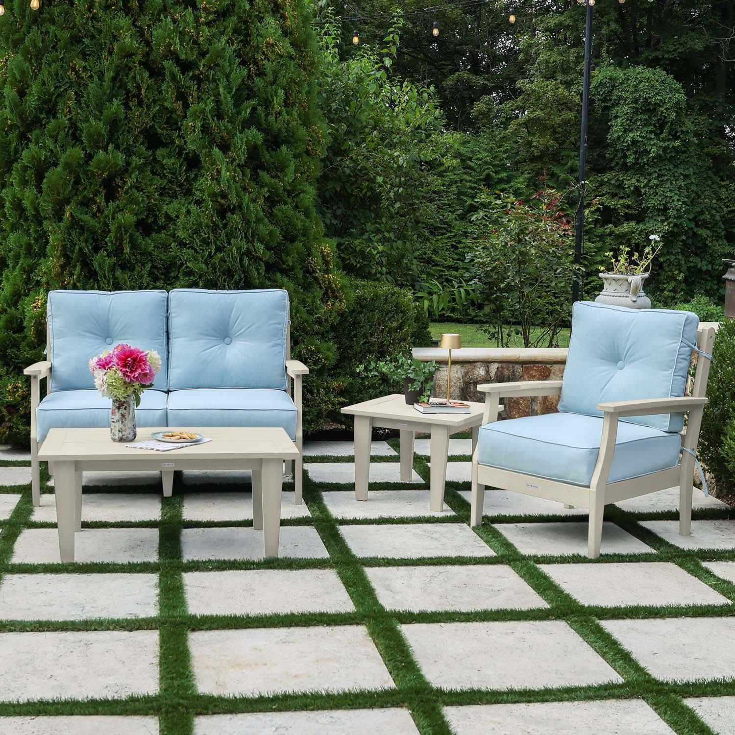 Blushing Bay 4 Pc Recycled Plastic Seating Set in Bliss Dew/Whitewash by Lakeview Outdoor Designs