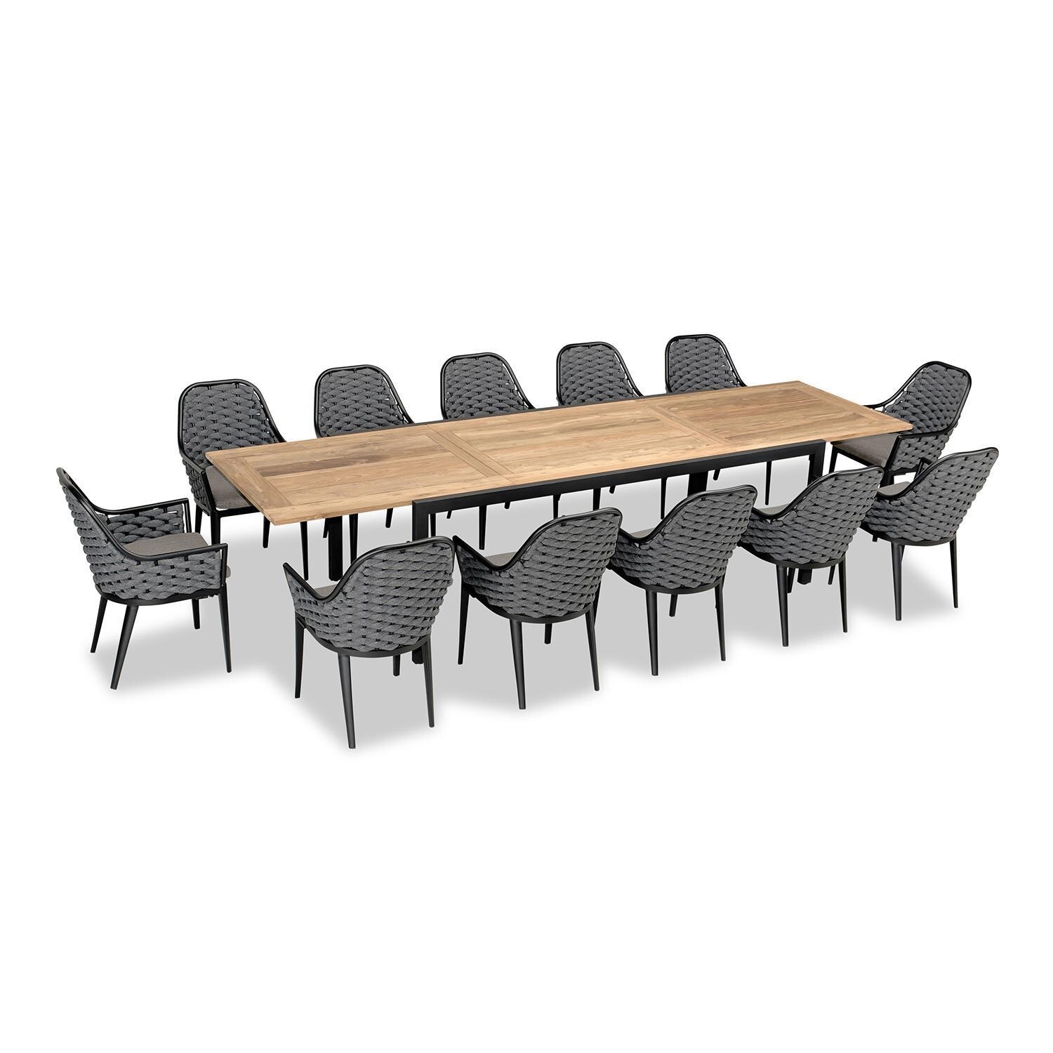 Chloe Bay 12 Seat Extendable Reclaimed Teak Dining Set in Black by Lakeview - Top Angle View thumbnail