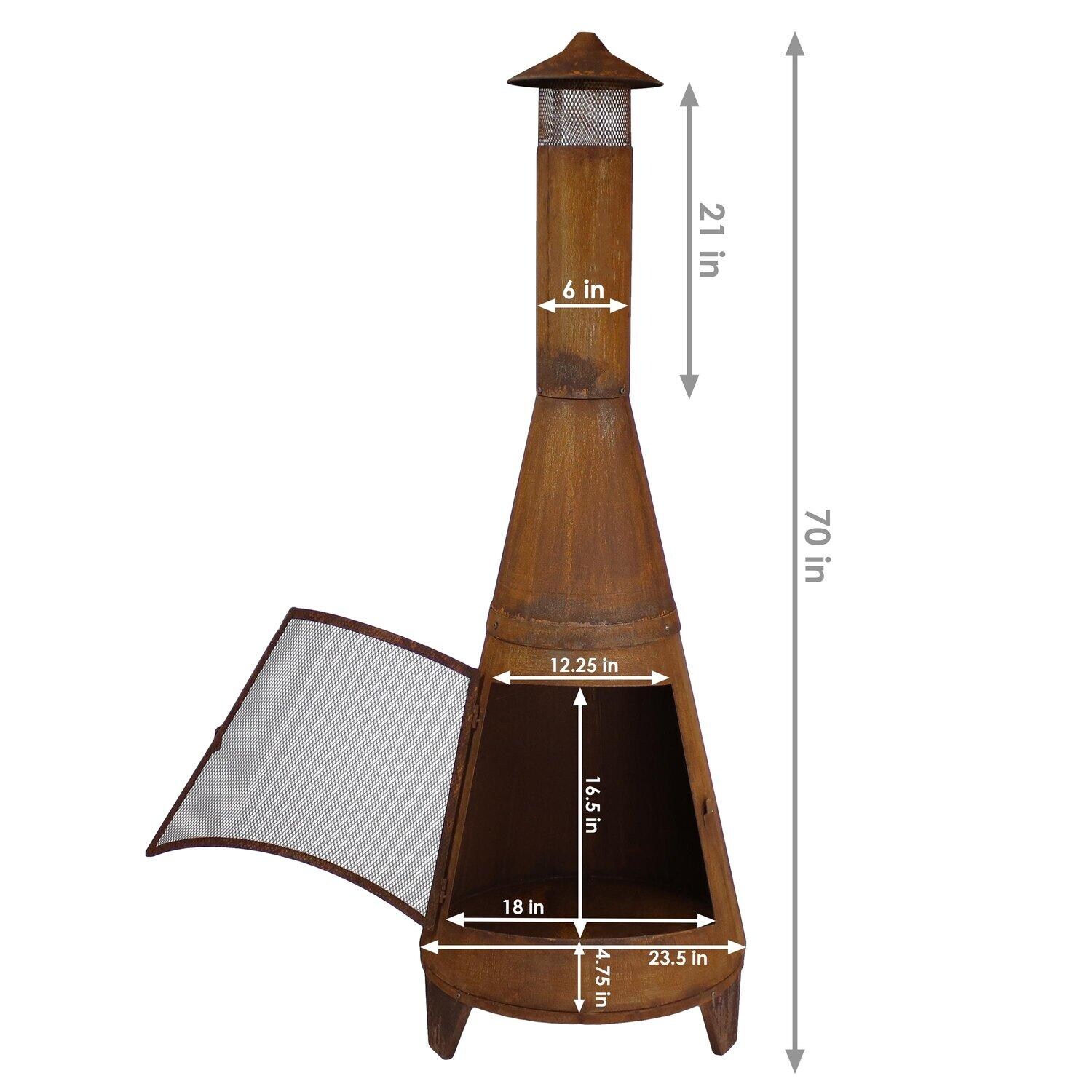 Ultimate Patio 70-Inch Rustic Steel Wood Burning Chiminea - Rust - Dimensions - Dimensional thumbnail