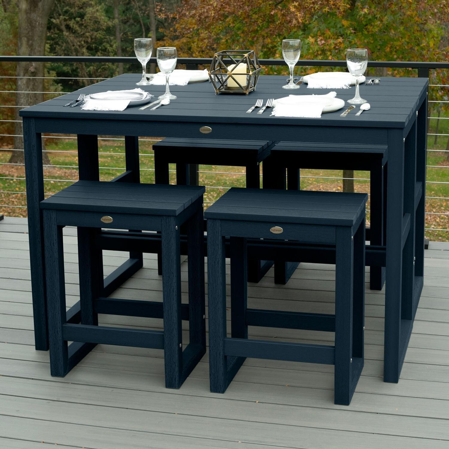 Audubon 6 Pc Recycled Plastic Counter Height Balcony Dining Bar Set in Federal Blue by Lakeview Outdoor Designs