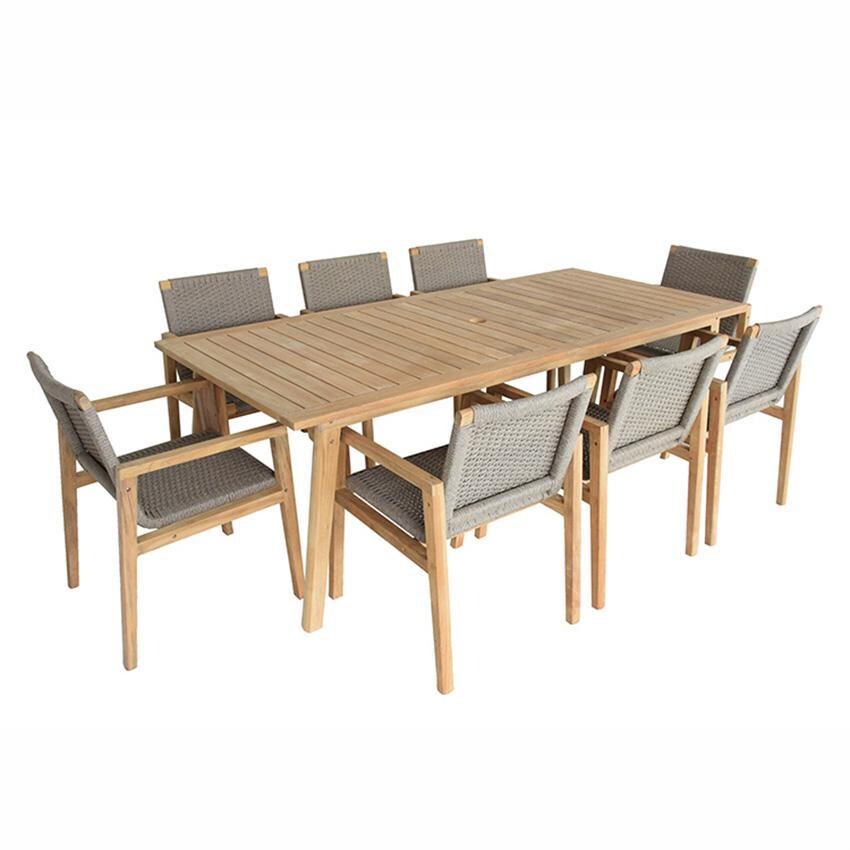 Royal Teak Collection Admiral 9 Pc Teak Dining Set w/ 90 Inch Rectangular Table in - Set - Lifestyle thumbnail