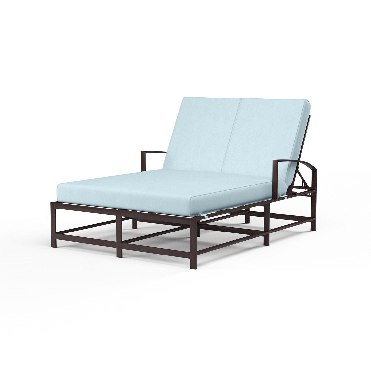 La Jolla Aluminum Patio Double Chaise Lounge in Canvas Skyline w/ Self Welt By Sunset West
