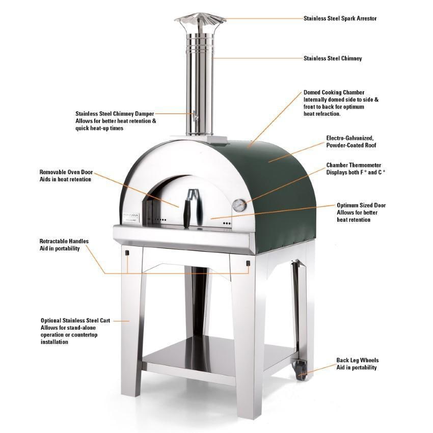 Fontana Forni FTMAR-R Margherita Wood-Fired Pizza Oven On Cart - Red - Detail thumbnail