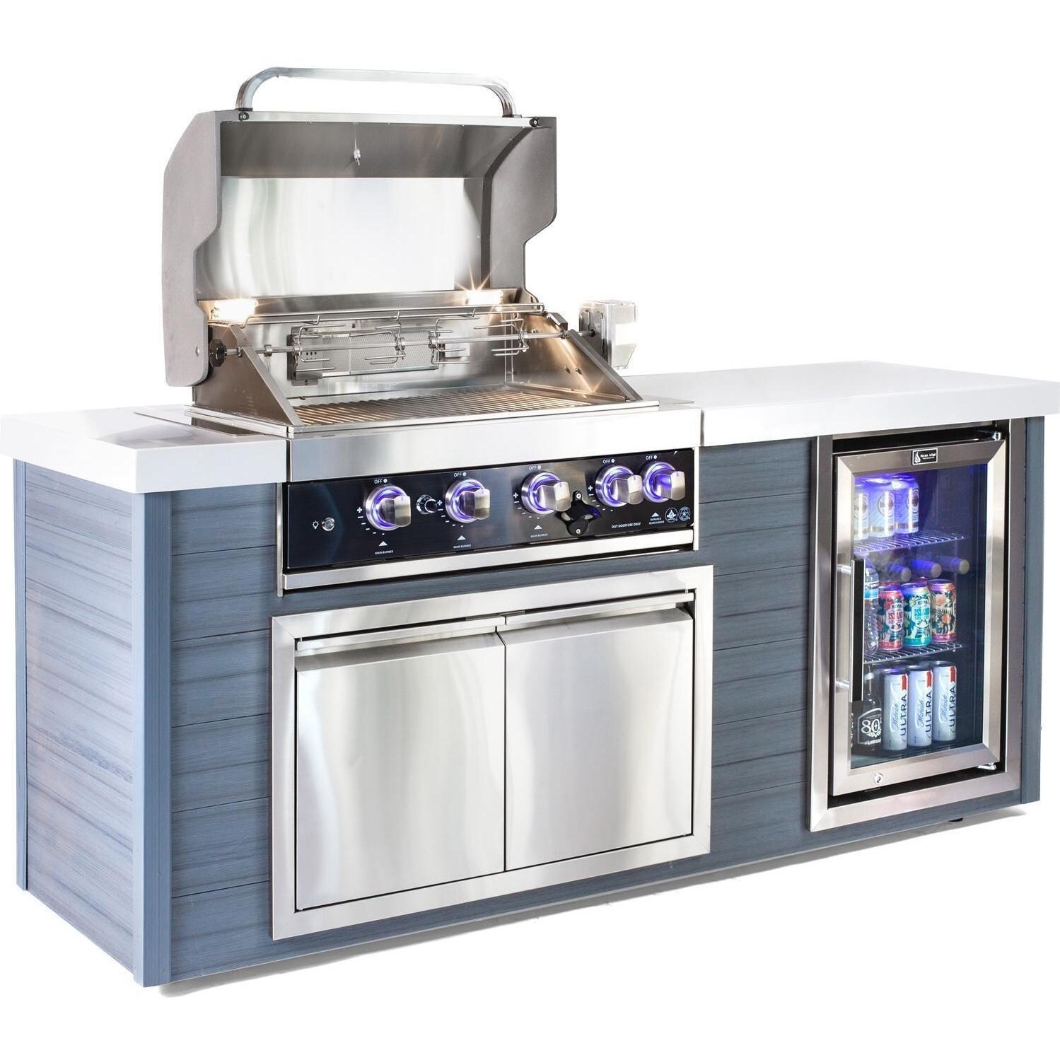 Mont Alpi MA400-AWBSS 4-Burner Black Stainless Steel Art-Wood Natural Gas Island Grill - Lid Open - White Background thumbnail