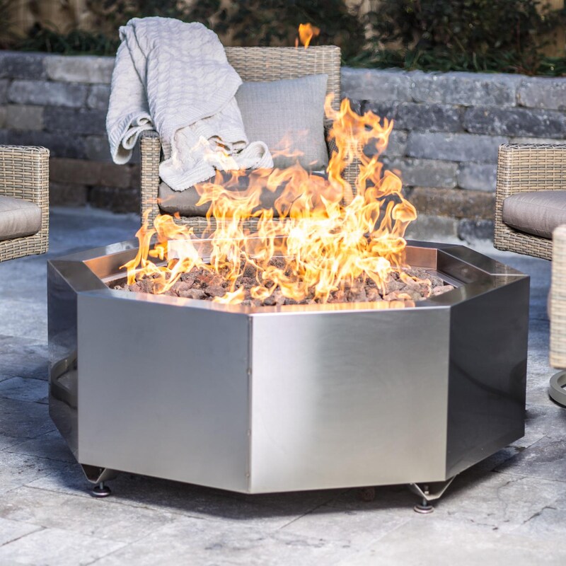 Alpine Flame 42Inch Stainless Steel Octagon Fire Pit Natural Gas