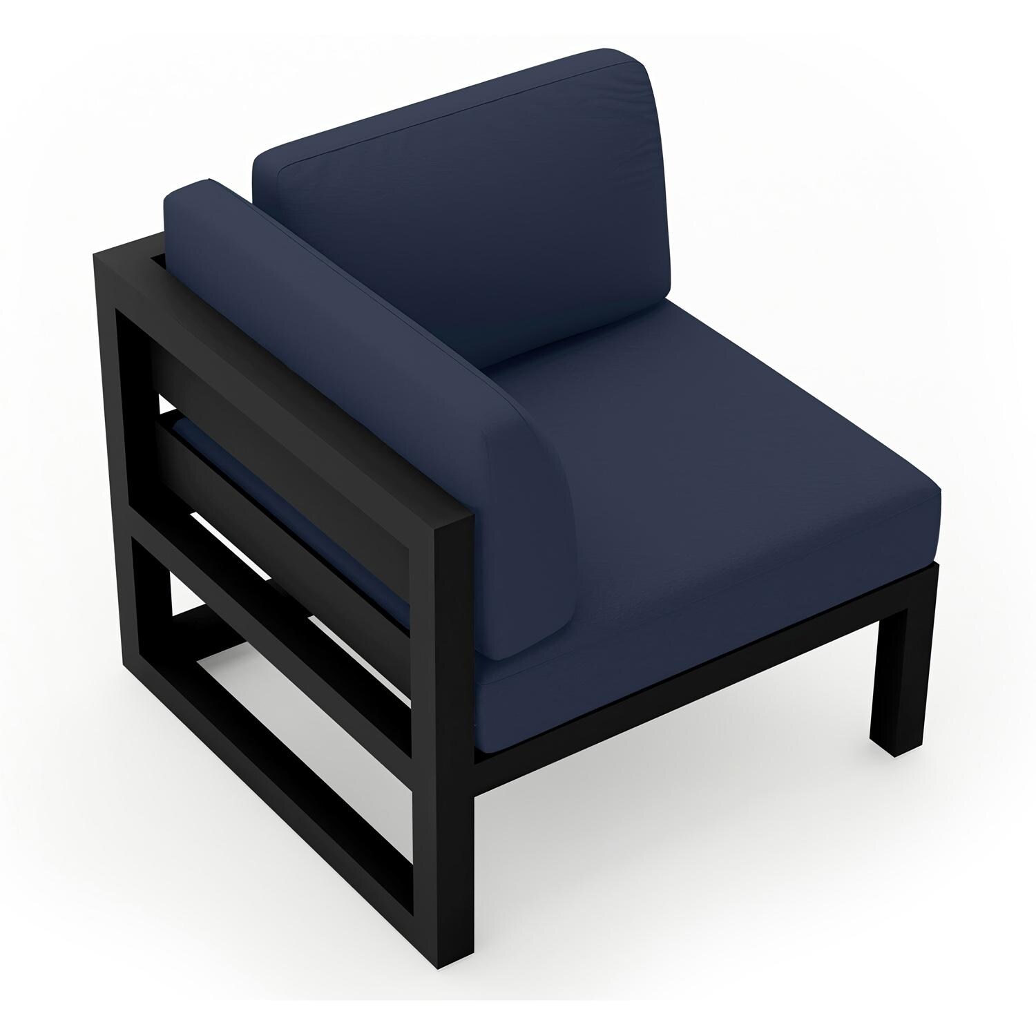 Lakeview MSTYCV-BK-CS-IN Misty Cove Aluminum Corner Club Chair in Black w/Spectrum Indigo Cushions by Lakeview Outdoor Designs - Angled Back - White Background thumbnail