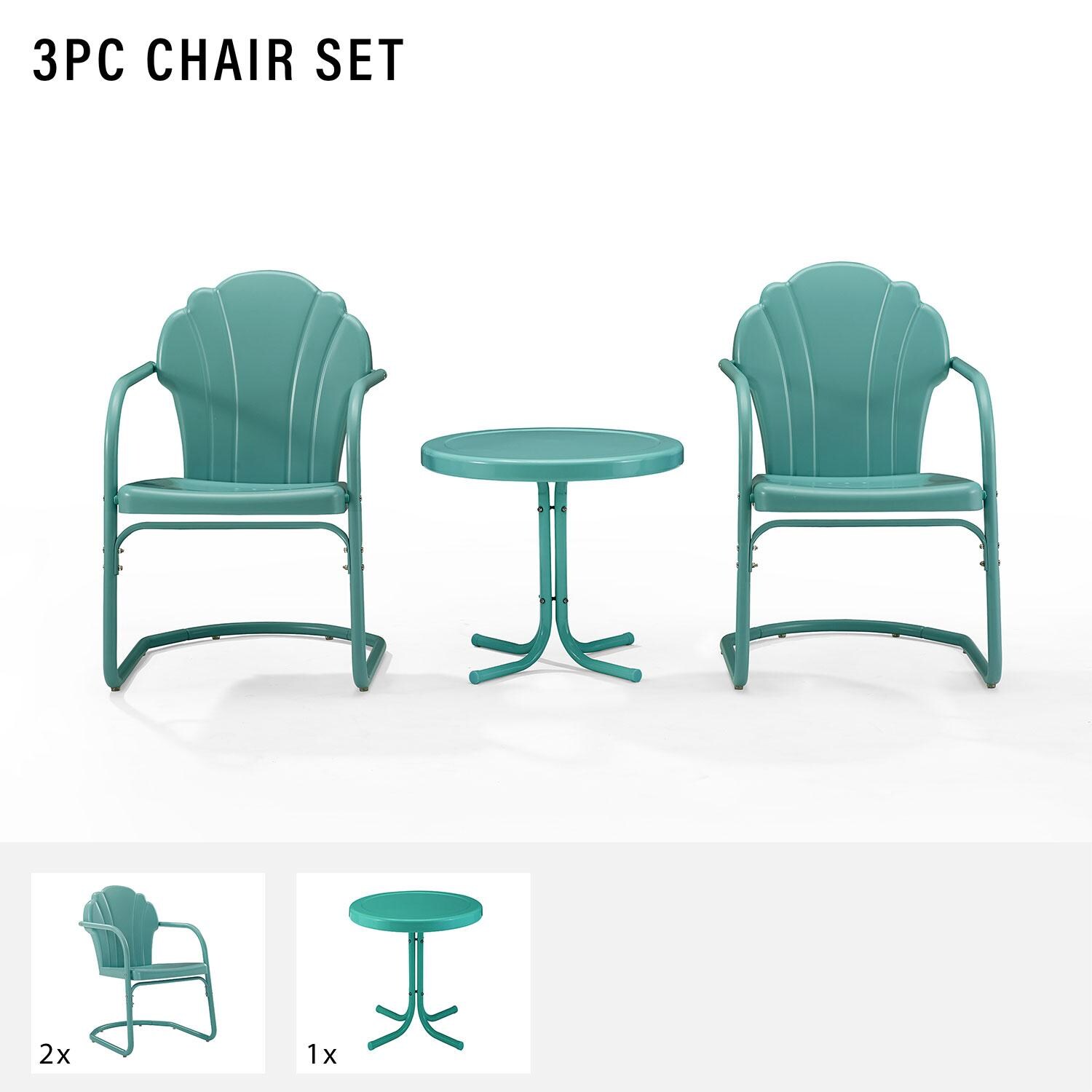 Ultimate Patio UP-32244BL 3Pc Retro Outdoor Chair Set in Pastel Blue - Included in Set (Two Chairs and Table) - Diagram thumbnail