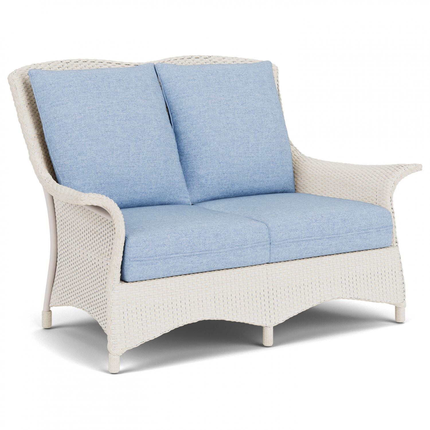 Lloyd Flanders Mandalay Loveseat In Antique White Finish With Demo Skyway Fabric - Angled thumbnail