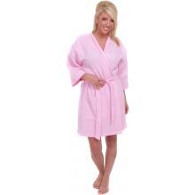 Terry Town Thigh Length Waffle Weave Kimono Robe One Size Fits Most - Pink image