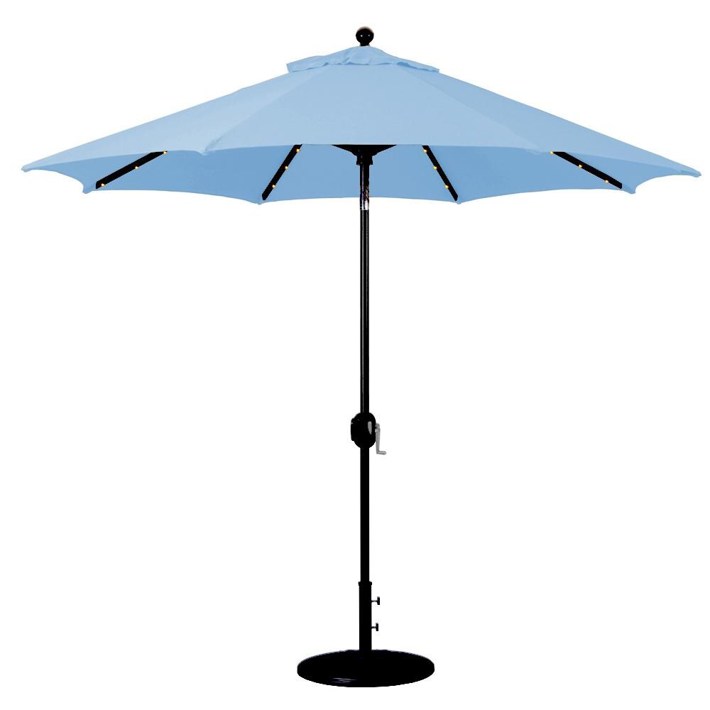 Galtech 9 Ft. Lighted LED Octagonal Aluminum Patio Market Umbrella W/ Crank Lift And Auto Tilt - Black Frame W/ Sunbrella Canvas Air Blue Canopy