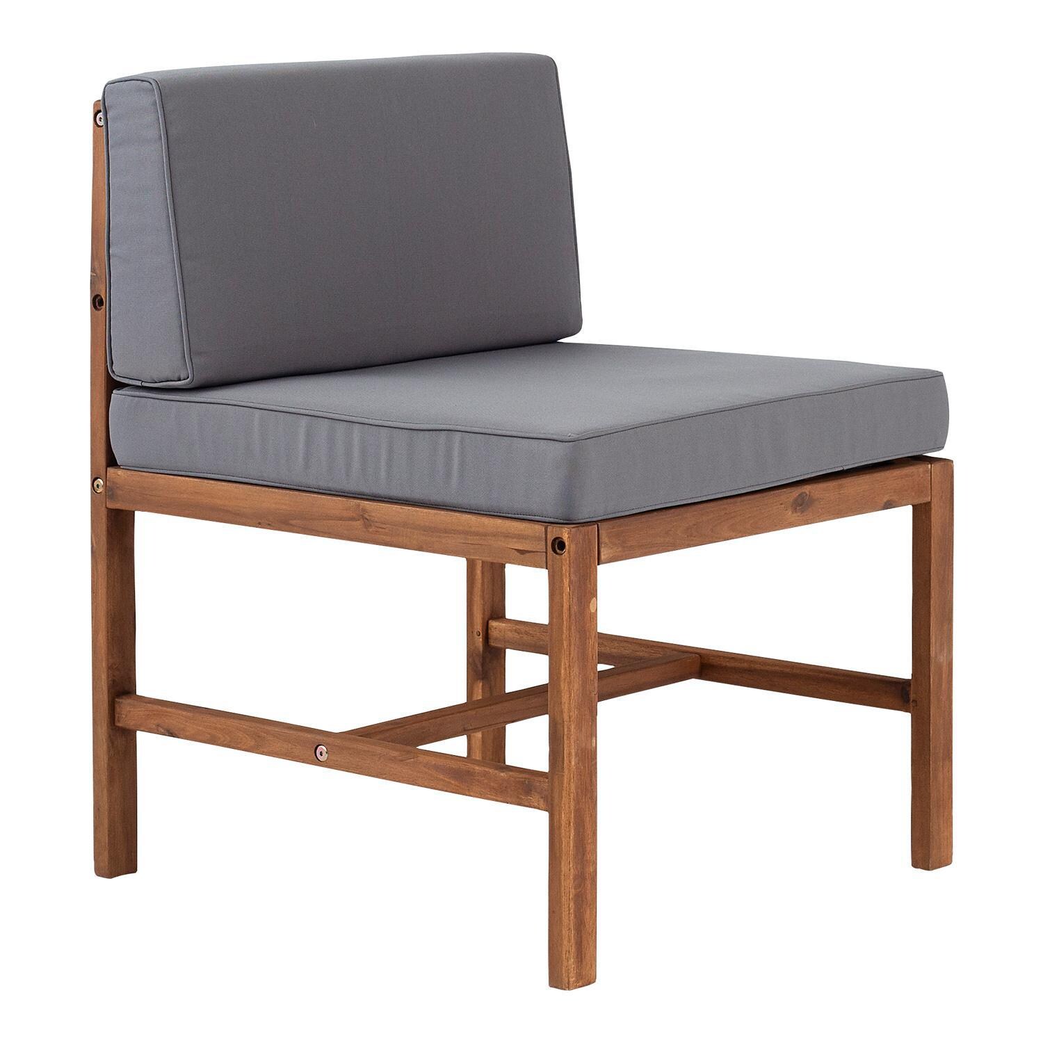 Ultimate Patio Bellelot Acacia Patio Armless Sectional Club Chair W/ Gray Cushions - Brown - Left Side Angled View thumbnail