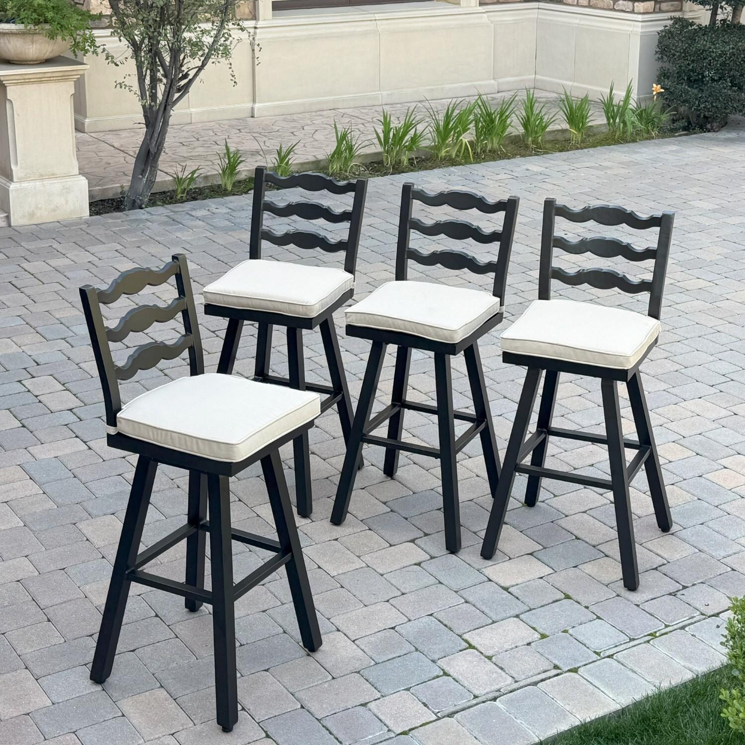 Aspen 4 Pc Aluminum Swivel Bar Height Bar Stool Set in Beige/Dark Brown by Darlee