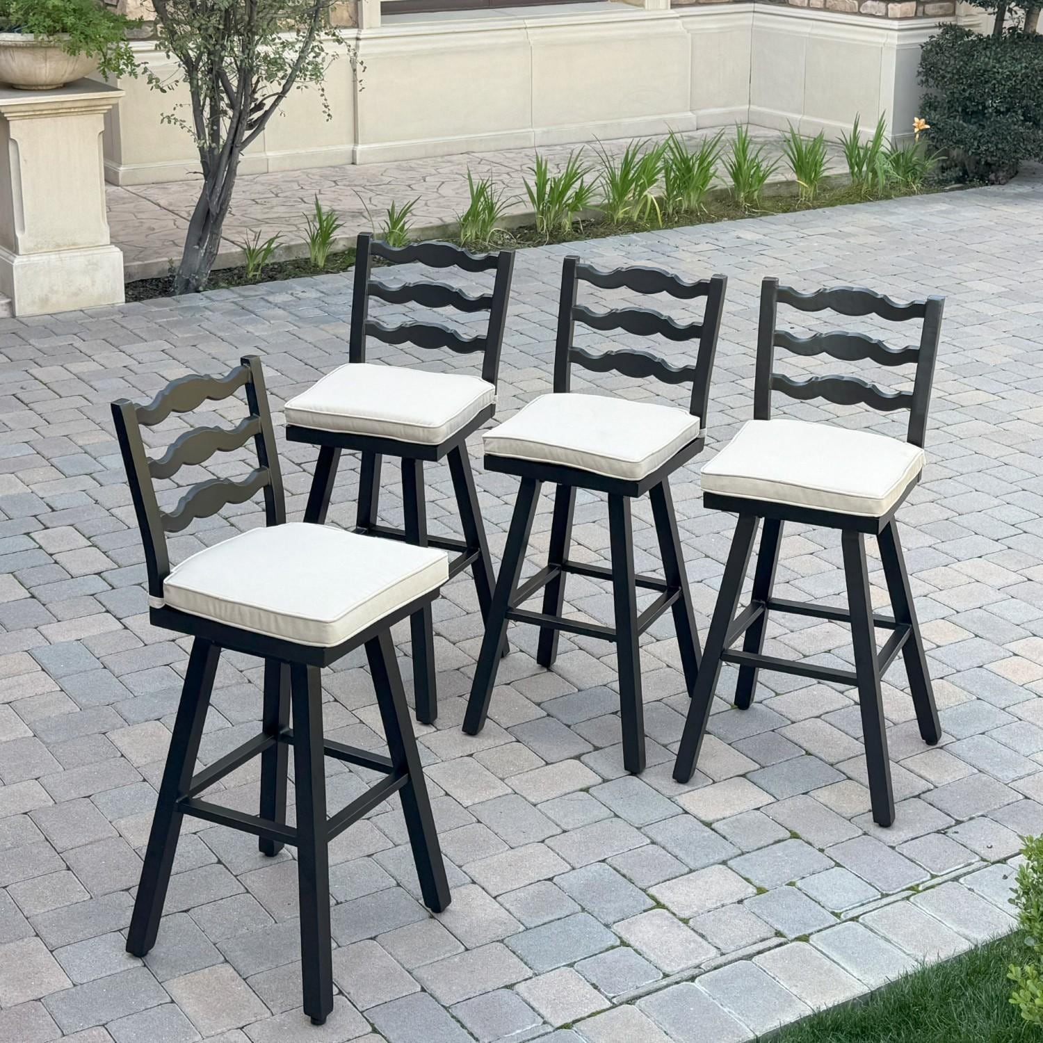 Aspen 4 Pc Aluminum Swivel Bar Height Bar Stool Set in Beige/Dark Brown by Darlee - Hero - Lifestyle thumbnail