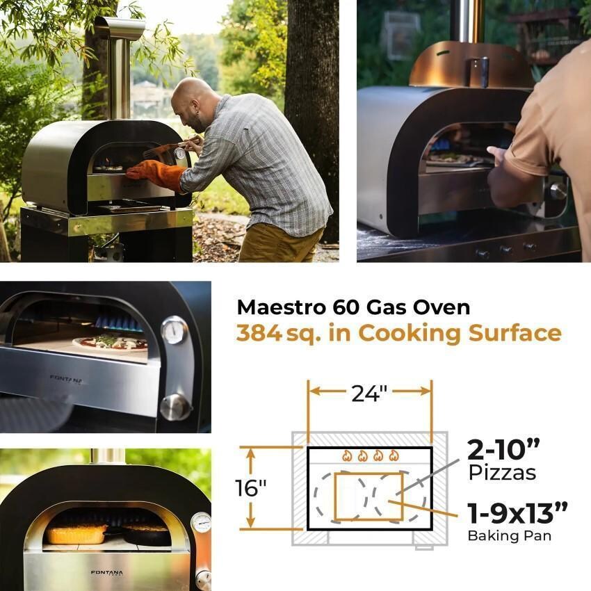 Fontana Forni FFMAES60 + FFPD-MINI Maestro 60 Gas Fired Pizza Oven on Mini Pizza Desk - Cooking Surface - Detail thumbnail