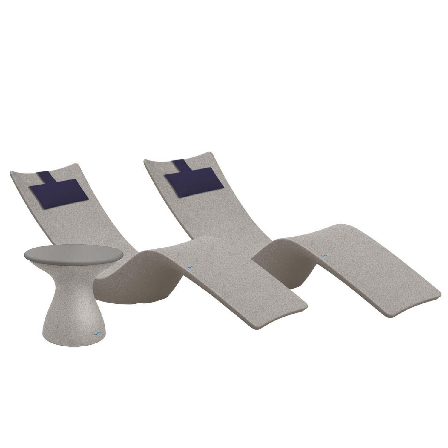 Autograph 3 Pc Set Polyresin Chaise Lounge Set in Sandstone/Gray w/ Captain Navy Pillow by Ledge Lounger