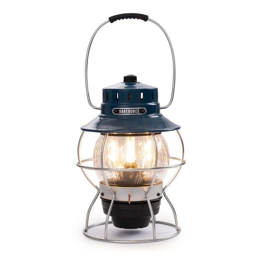 Barebones Living LIV-181 Railroad Lantern - Ocean Blue - Flame On Front View thumbnail