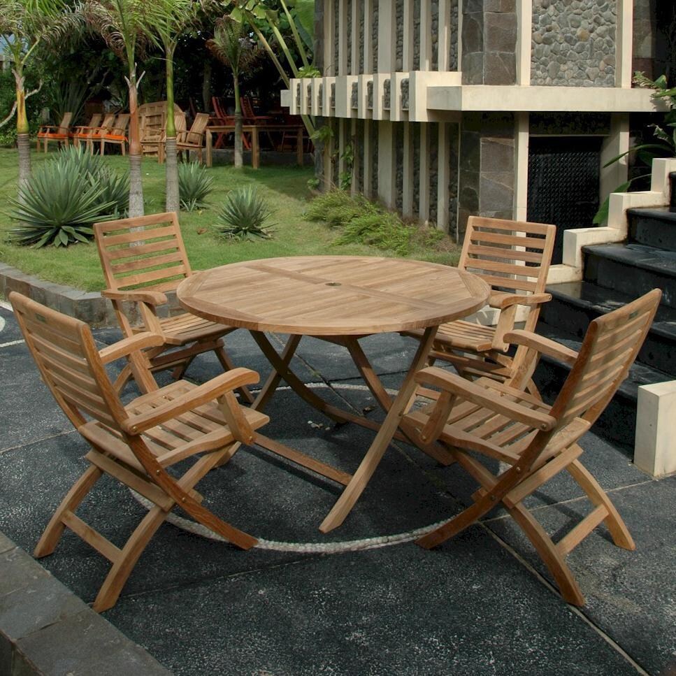 Anderson Teak Bahama 4-Person Teak Patio Dining Set W/ Dining Arm Chairs