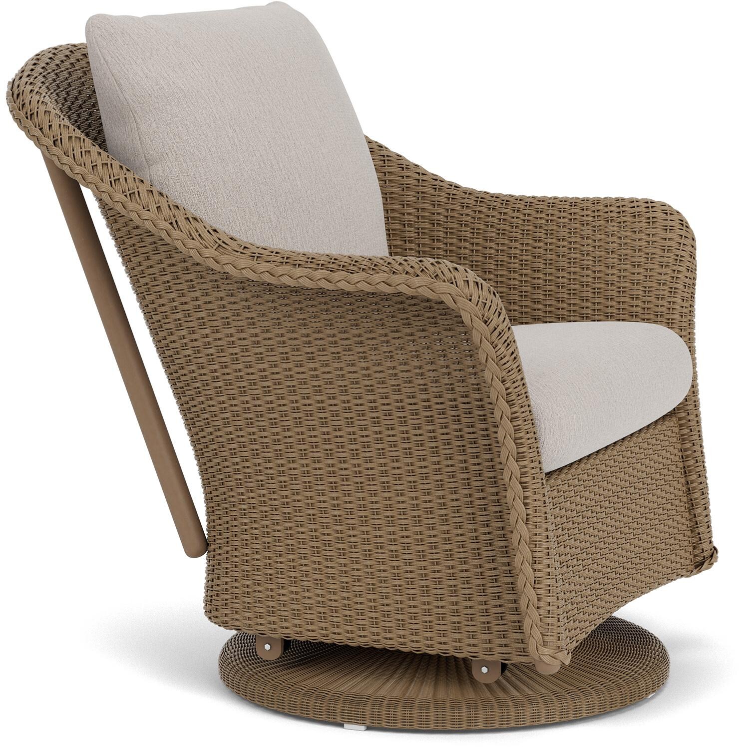 Lloyd Flanders Weekend Retreat Swivel Glider Lounge Chair in Fawn Finish W/ Remy Cloud Fabric - Angled thumbnail
