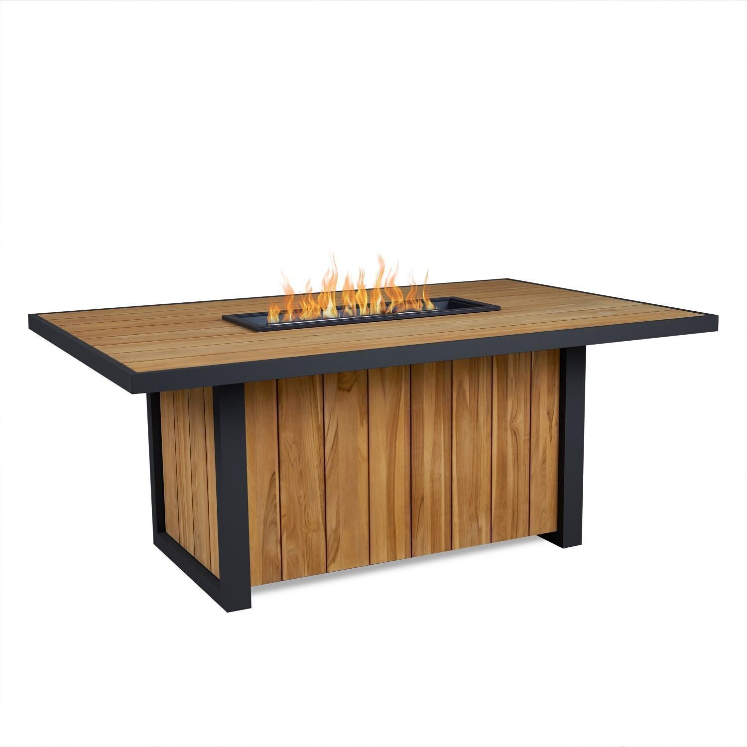 73 Inch Rectangular Teak Propane Fire Pit Table by Lakeview - White Background thumbnail