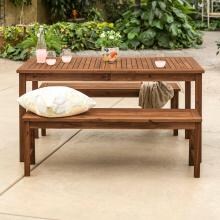 Midland 3 Piece Dark Brown Acacia Patio Dining Set W/ 60 X 34 Inch Rectangular Table By Walker Edison