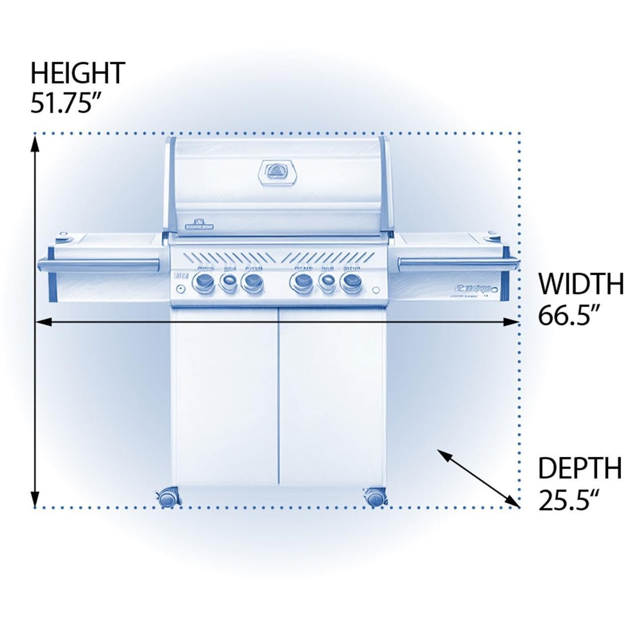 Napoleon PRO500RSIBNSS-3 Legacy Prestige PRO 500 Natural Gas Grill with Infrared Rear Burner and Infrared Side Burners (2019) - Dimensions - Diagram thumbnail