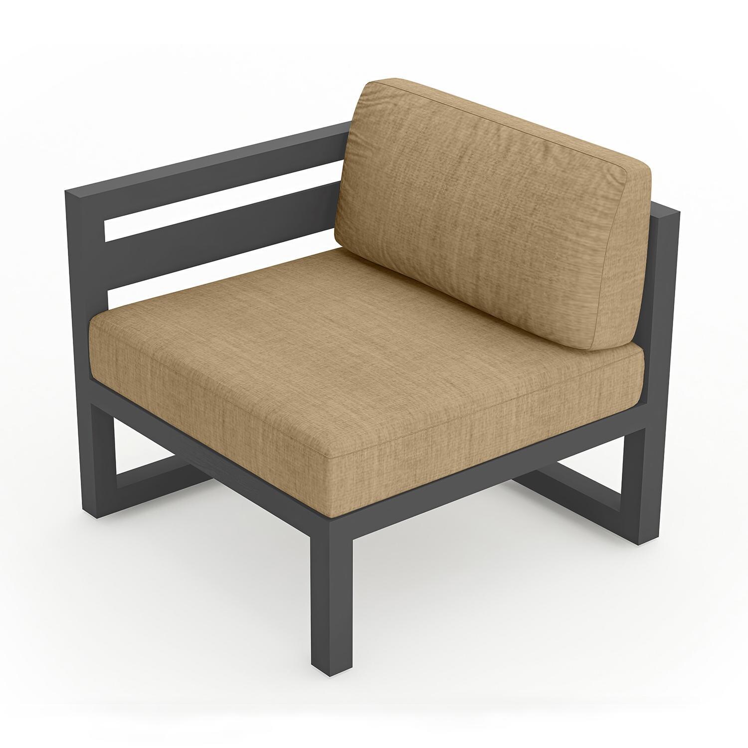 Misty Cove Aluminum Left Arm Club Chair in Slate w/Heather Beige Cushions by Lakeview - Angle View - White Background thumbnail