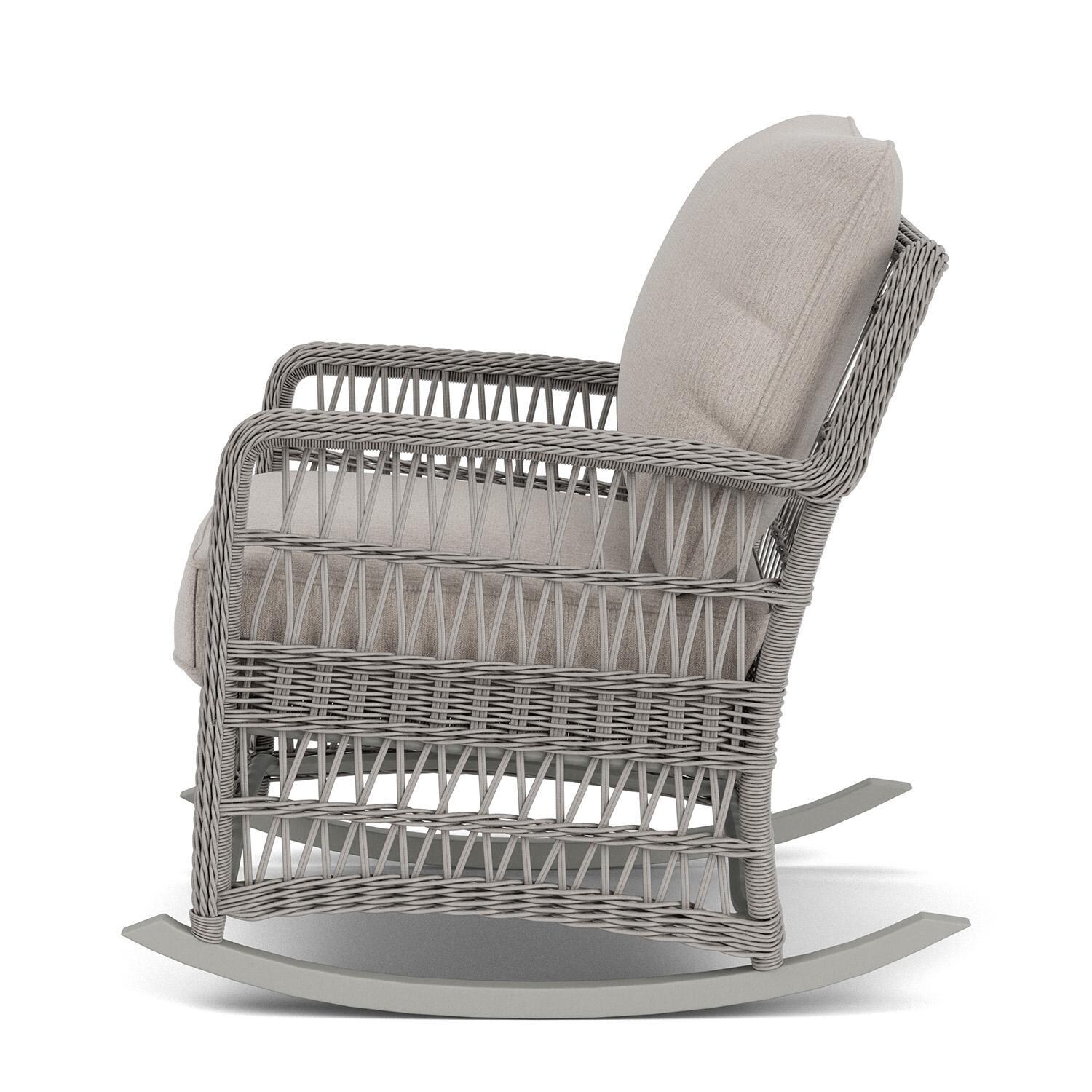 Lloyd Flanders Mackinac Lounge Rocker in Putty Finish with Remy Cloud Fabric - Left Side thumbnail