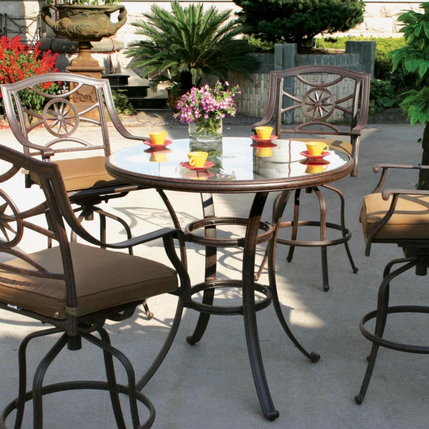 Darlee Ten Star 5 Piece Cast Aluminum Patio Bar Set With Swivel Bar
