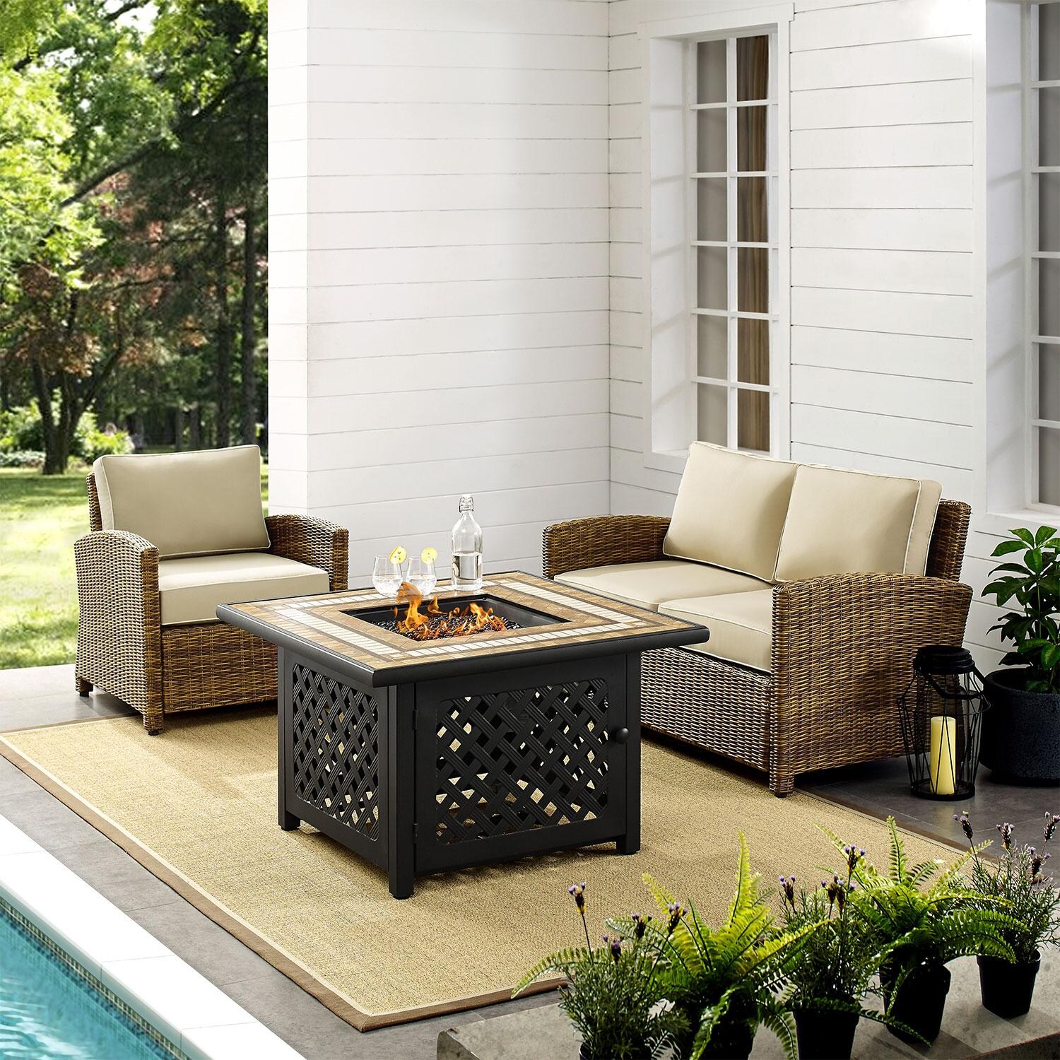 Ultimate Patio UP-92394-SA 3Pc Wicker Outdoor Loveseat Set in Sand - By The Pool - Lifestyle thumbnail