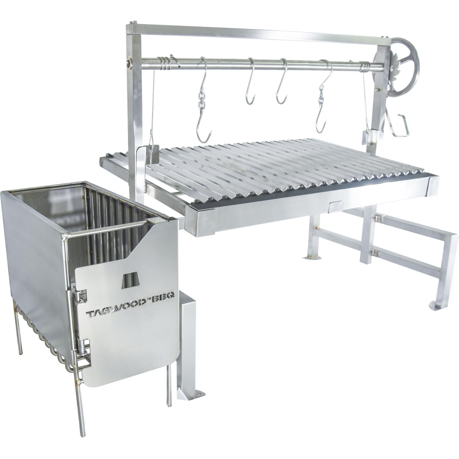 Tagwood BBQ09SS-V BBQ Insert Style Argentine Santa Maria Wood Fire & Charcoal Grill w/ V-Shaped Grates - Angled Left - White Background thumbnail
