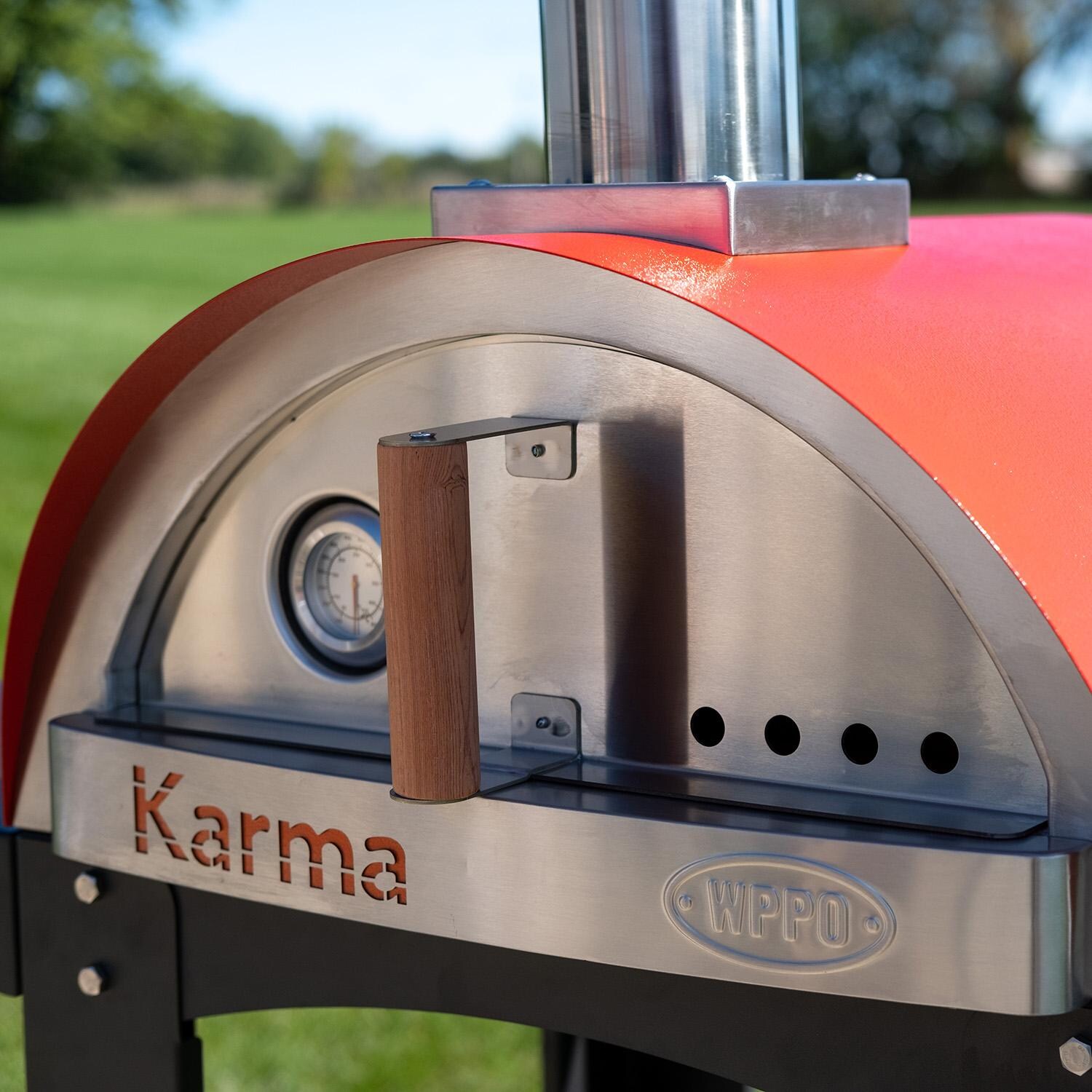 WPPO WKK-01S-WS-Orange Karma 25-in Wood Fired Pizza Oven w/ Black Cart - Orange - Lifestyle thumbnail