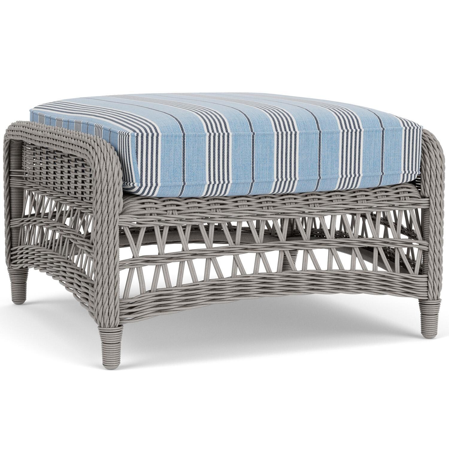 Lloyd Flanders Mackinac Ottoman in Putty Finish with Hansen Sky Fabric - Rear Left thumbnail