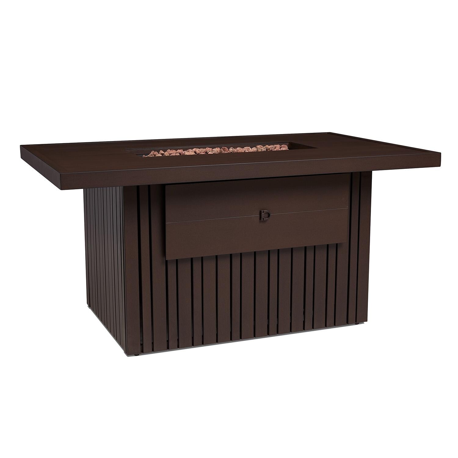 Westlook 52-in Rectangular Aluminum Propane Fire Pit in Bronze Coral by Lakeview - Lid Storage - White Background thumbnail