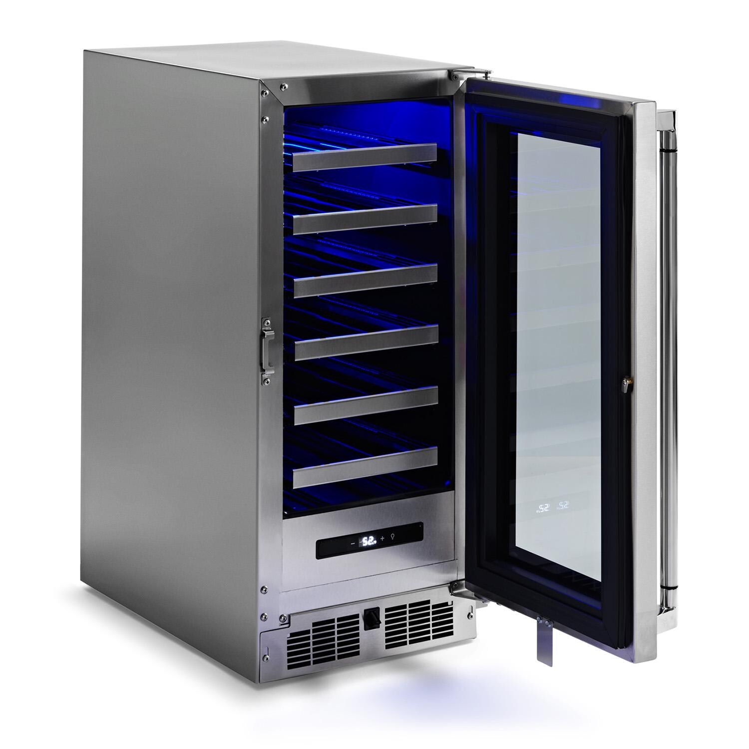 Lynx LN15WINE 15-in 2.7 Cu. Ft. Outdoor Wine Refrigerator w/ Lock - Angled Door Open Right Hinge - White Background thumbnail