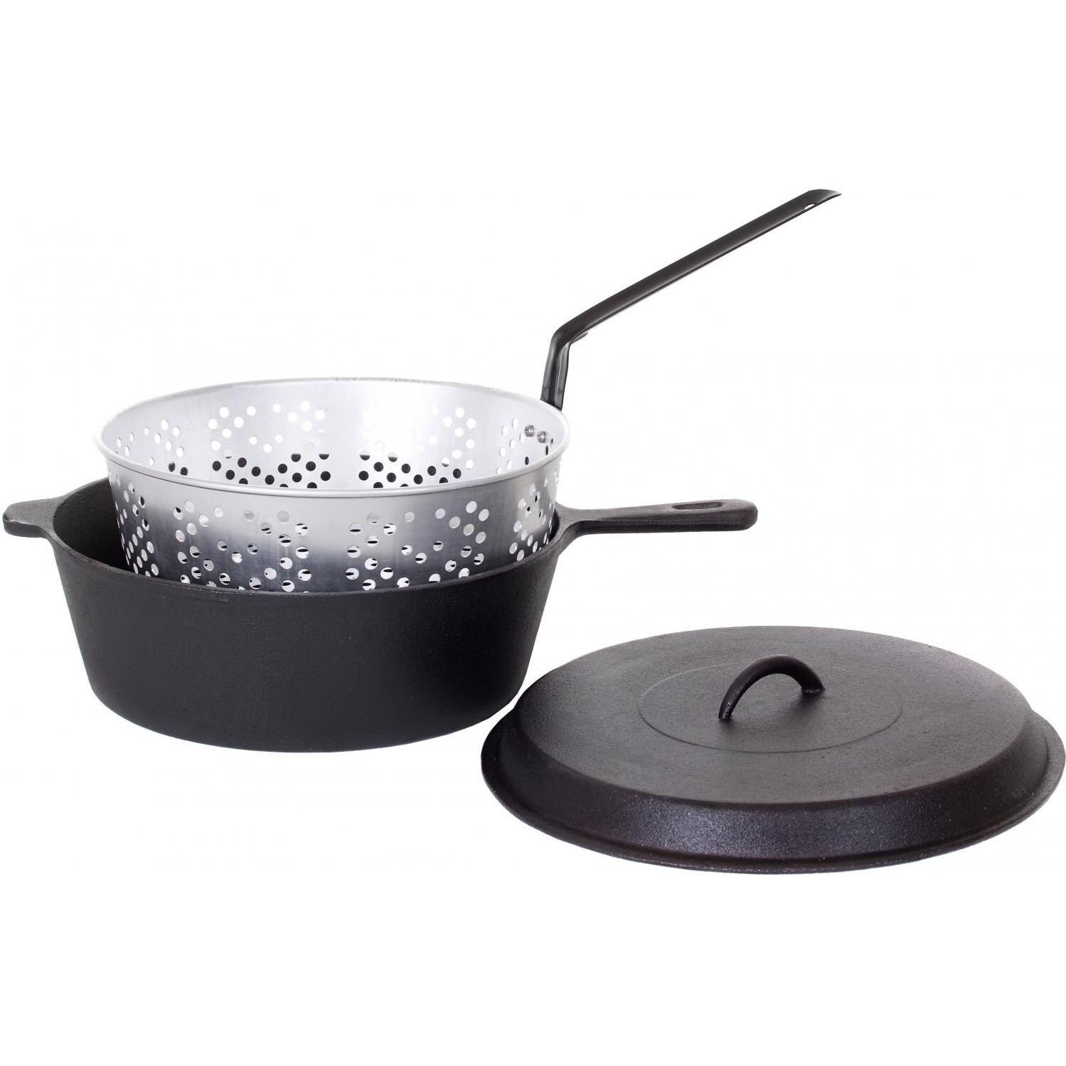 Cajun Classic 12-Quart Seasoned Cast Iron Chicken Fryer With Basket - GL10495BS