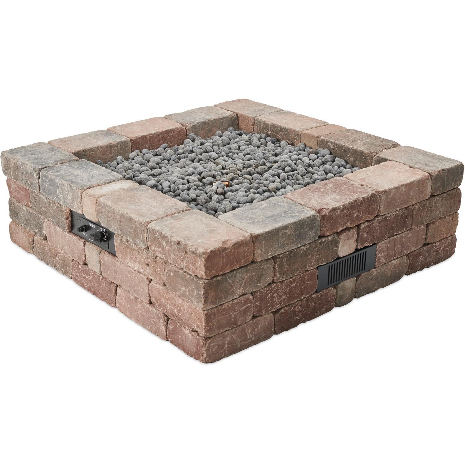 The Outdoor GreatRoom Company Bronson Block BRON5151-K-NG 51-Inch Square Natural Gas Fire Pit Kit with 42-Inch Crystal Fire Burner - Ships As Propane With Conversion Fittings - Shown Without Burner Lit thumbnail