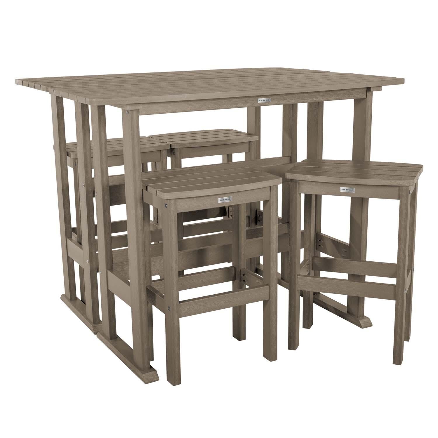 Hart Lane 6 Pc Recycled Plastic Bar Height Dining Set in Woodland Brown By Lakeview Outdoor Designs - Alternate Configuration - White Background thumbnail