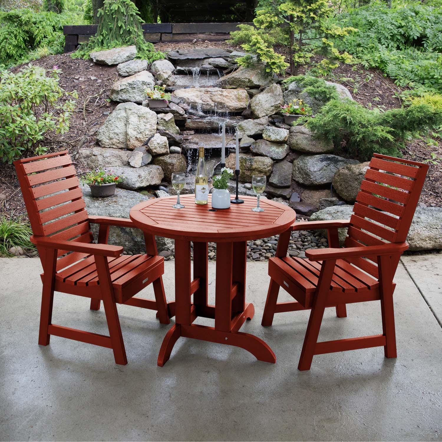 Elm Pointe 3 Pc Recycled Plastic Round Dining Set in Rustic Red by Lakeview Outdoor Designs