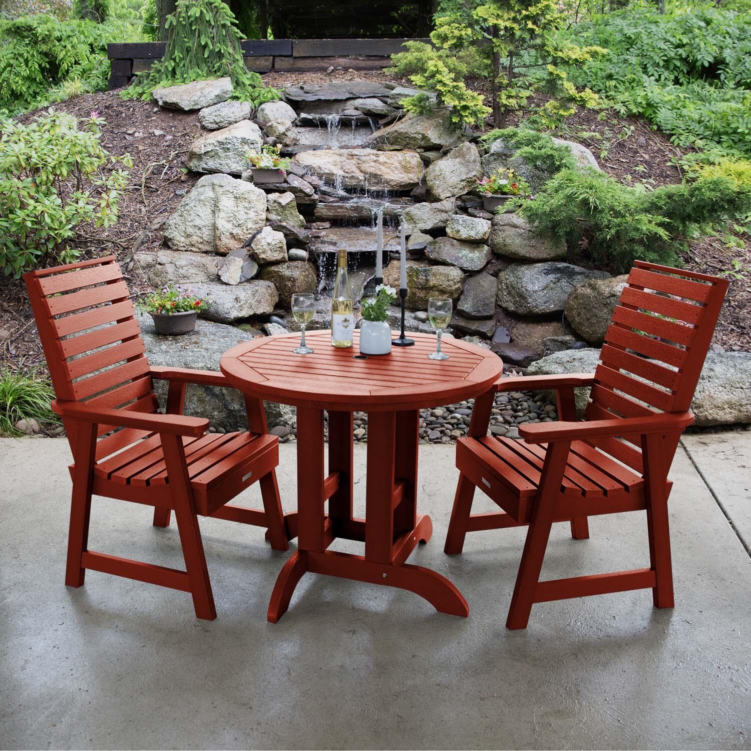 Elm Pointe 3 Pc Recycled Plastic Round Dining Set in Rustic Red By Lakeview Outdoor Designs - Lifestyle thumbnail