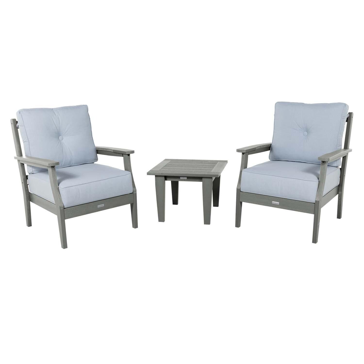 Blushing Bay 3 Pc Recycled Plastic Seating Set in Bliss Dew/Coastal Teak by Lakeview Outdoor Designs - White Background thumbnail