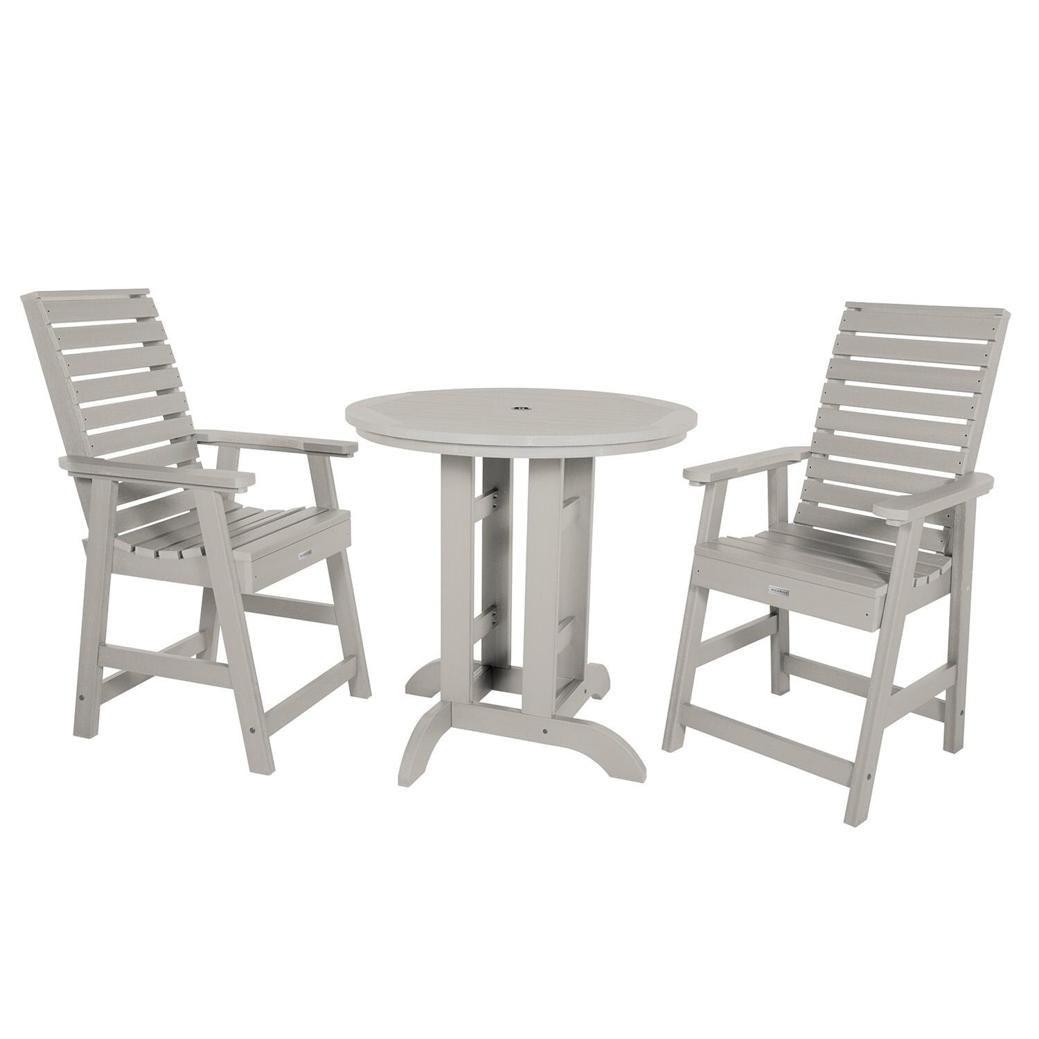 Elm Pointe 3 Pc Recycled Plastic Round Counter Dining Set in Harbor Gray By Lakeview Outdoor Designs - White Background thumbnail
