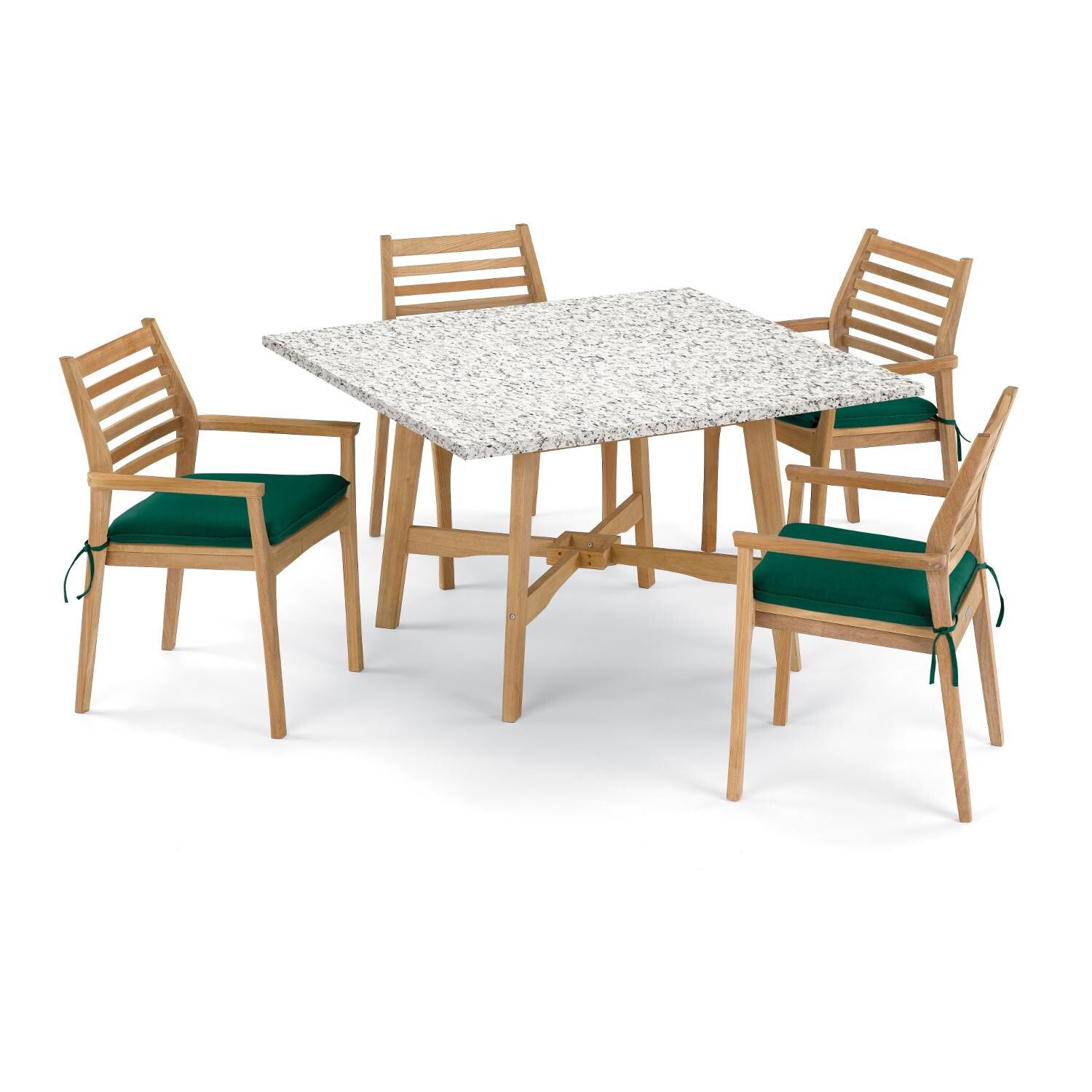 Wexford 5 Piece Natural Shorea Patio Dining Set W/ 48 Inch Square Lite-Core Ash Table & Sunbrella Canvas Hunter Green Cushions By Oxford Garden thumbnail