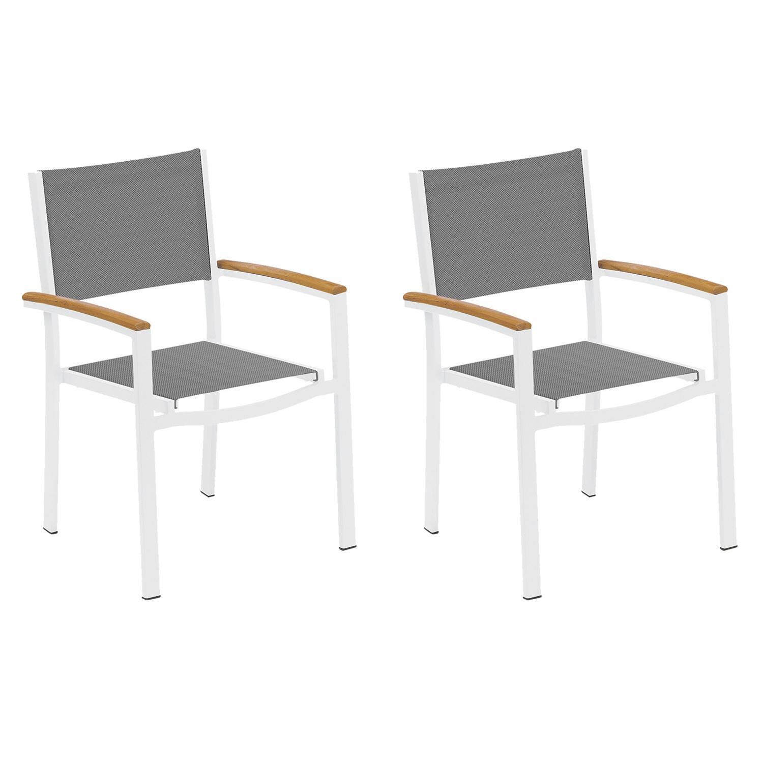 Oxford Garden Travira 2 Pc Composite Sling & Aluminum Dining Chair W/ Natural Tekwood Arm Caps in Chalk/Titanium thumbnail