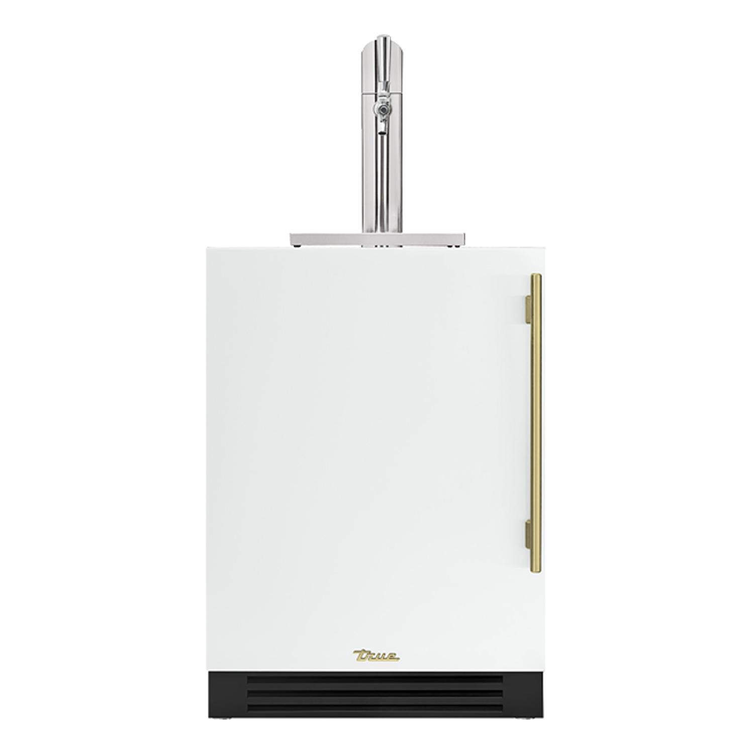 True 24 Inch Left Hinge Outdoor Single Tap Beverage Dispenser - Matte White w/ Brass Handle - TUR-24BD-L-OP-C~DSK-030-H01