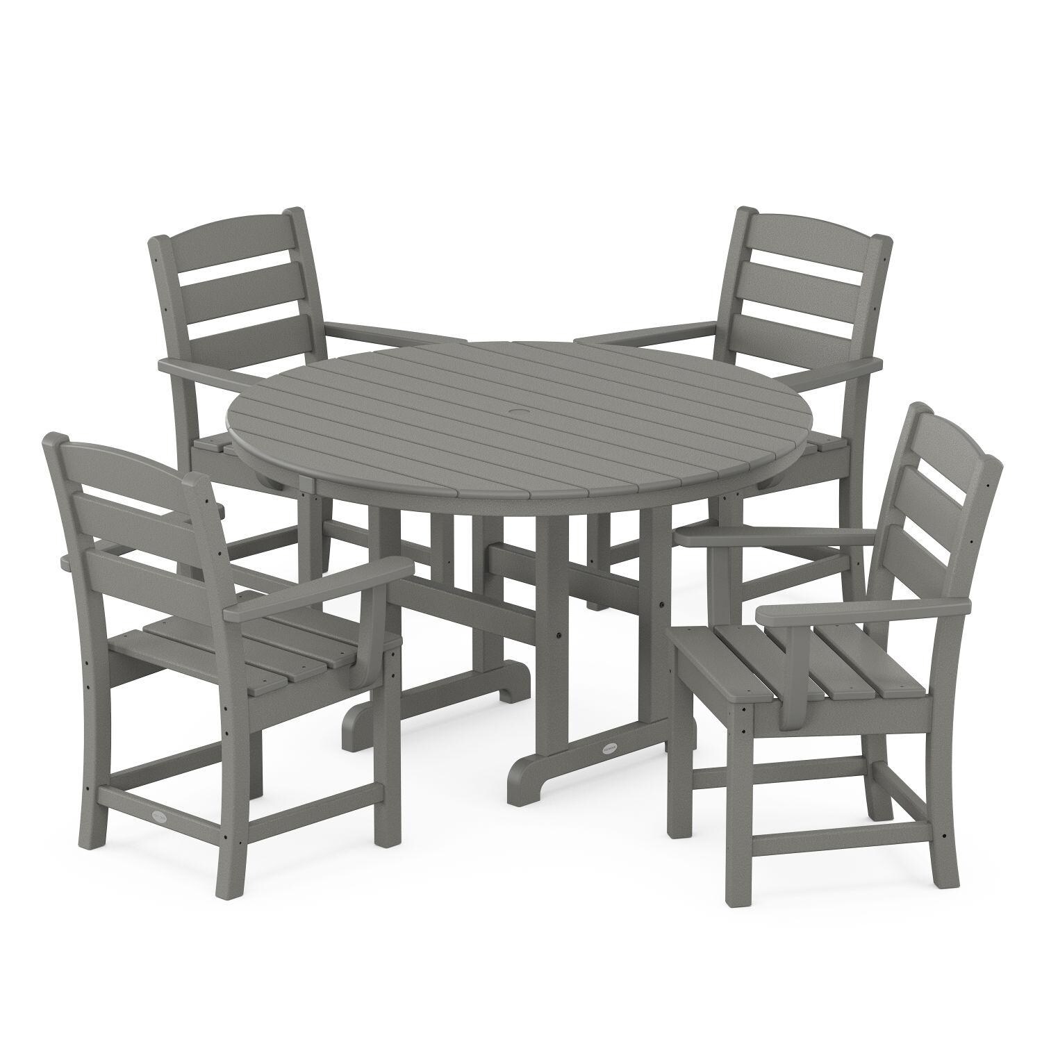 POLYWOOD Lakeside 5-Piece Round Arm Chair Dining Set - Slate Grey