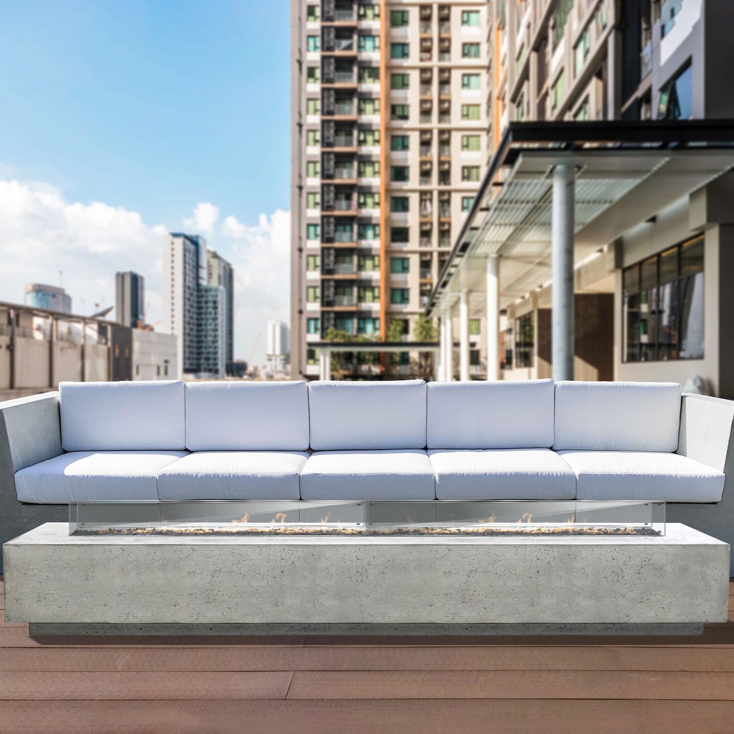 Tavola 110-in Rectangular GFRC Natural Gas Fire Pit in Natural by Prism Hardscapes