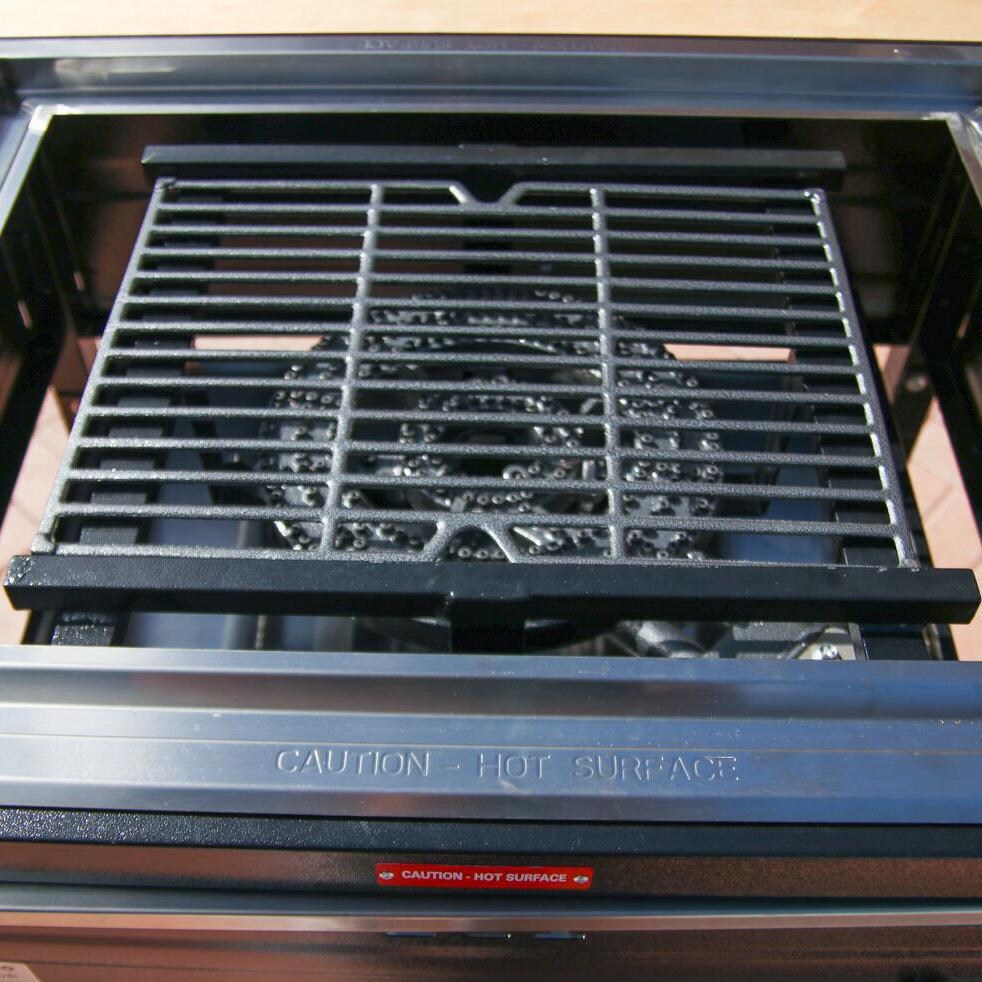 My Hibachi BBQ Flattop Grill - Top Down View Showing Fryer / Boiler Grate And Cast Iron Double Burner thumbnail