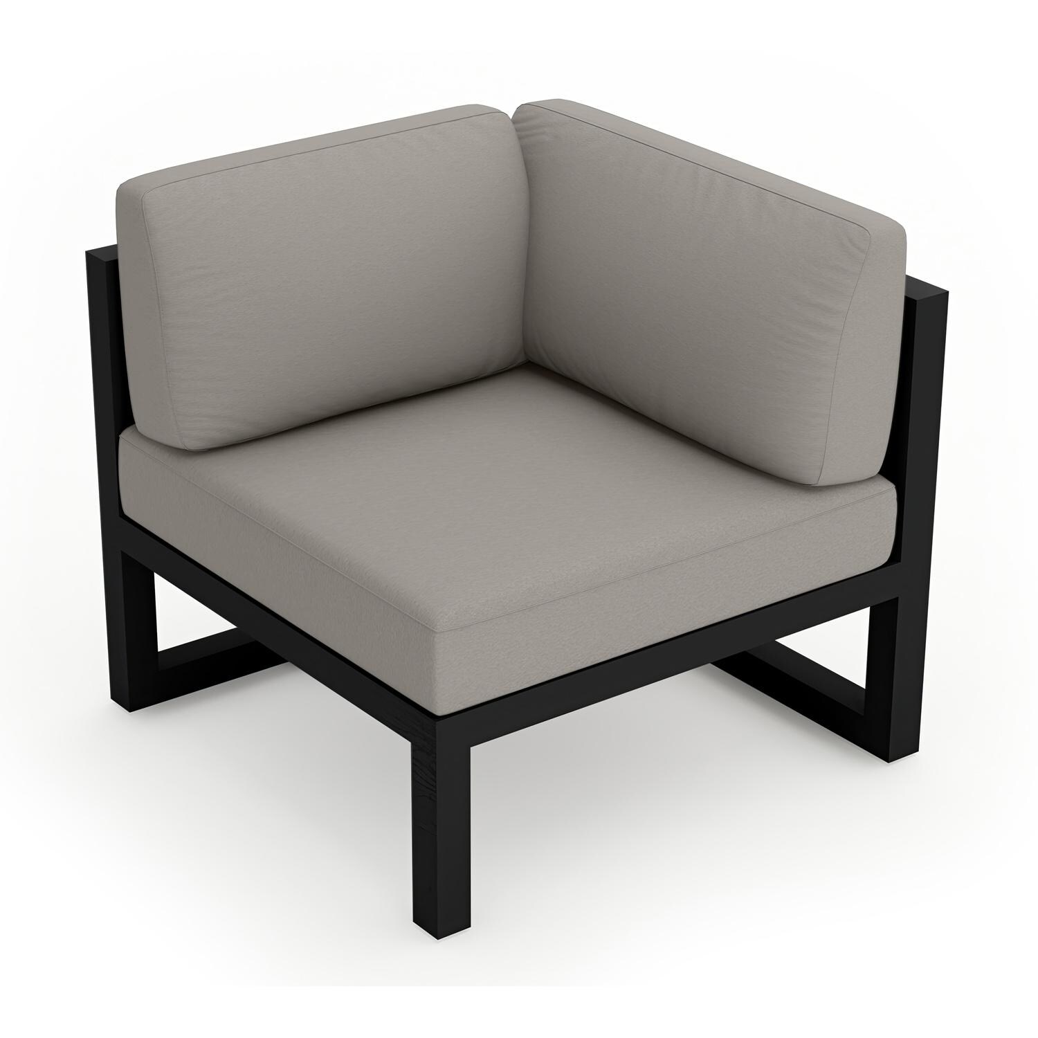 Lakeview MSTYCV-BK-CS-CC Misty Cove Aluminum Corner Club Chair in Black w/Canvas Charcoal Cushions by Lakeview Outdoor Designs - Angled Front - White Background thumbnail